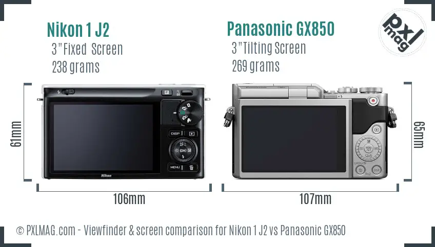 Nikon 1 J2 vs Panasonic GX850 Screen and Viewfinder comparison