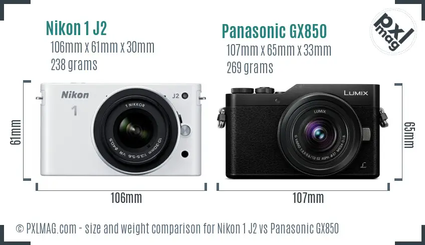 Nikon 1 J2 vs Panasonic GX850 size comparison