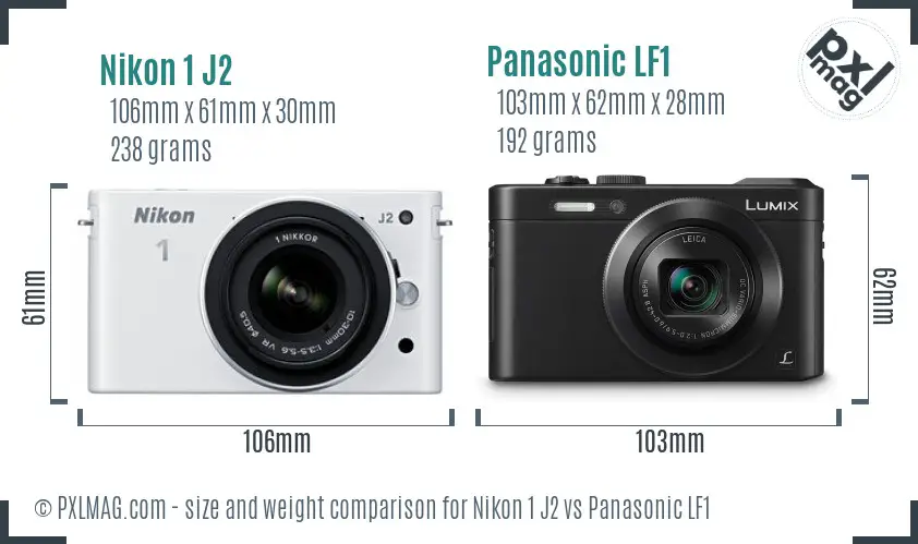 Nikon 1 J2 vs Panasonic LF1 size comparison