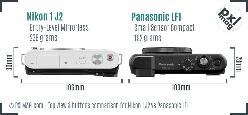 Nikon 1 J2 vs Panasonic LF1 top view buttons comparison