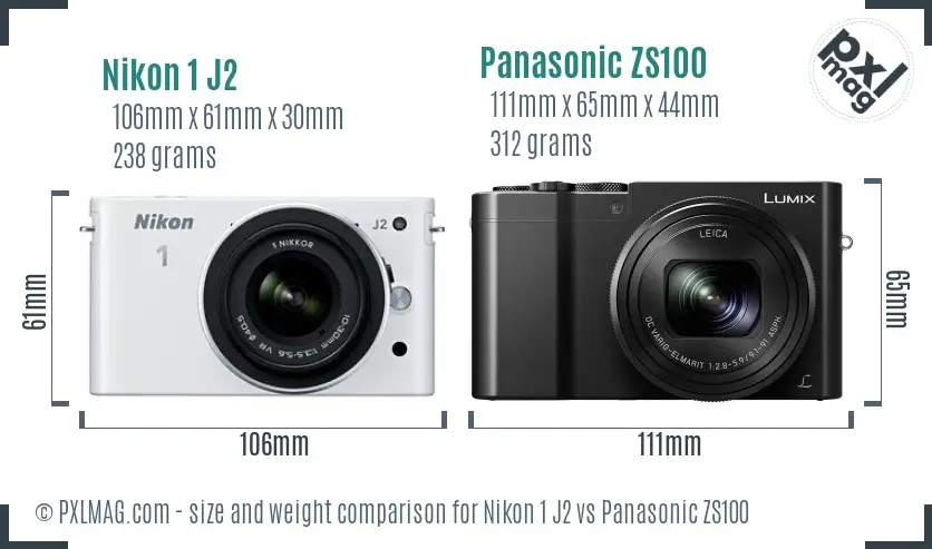 Nikon 1 J2 vs Panasonic ZS100 size comparison