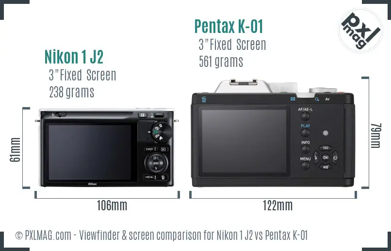 Nikon 1 J2 vs Pentax K-01 Screen and Viewfinder comparison