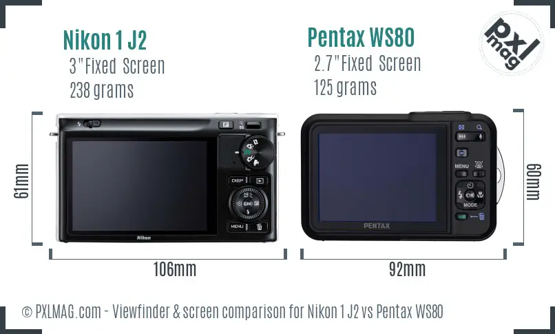 Nikon 1 J2 vs Pentax WS80 Screen and Viewfinder comparison