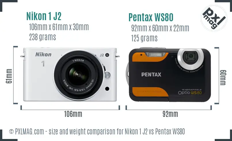 Nikon 1 J2 vs Pentax WS80 size comparison