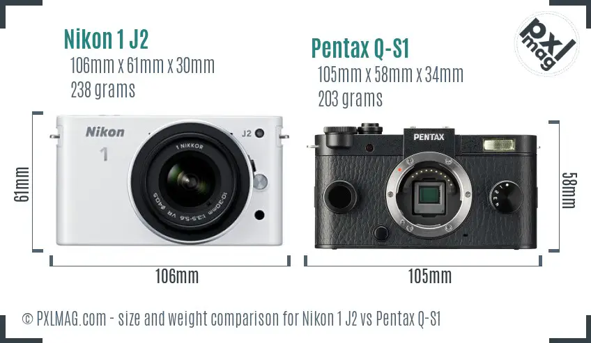 Nikon 1 J2 vs Pentax Q-S1 size comparison