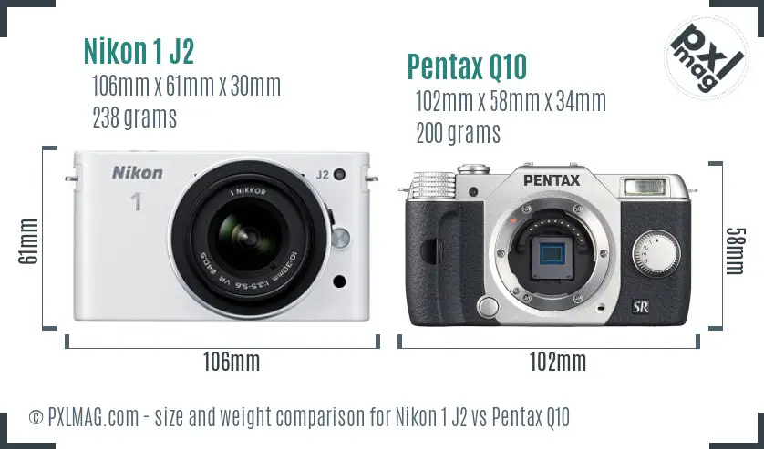 Nikon 1 J2 vs Pentax Q10 size comparison