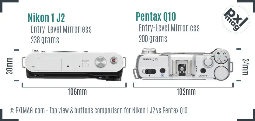 Nikon 1 J2 vs Pentax Q10 top view buttons comparison