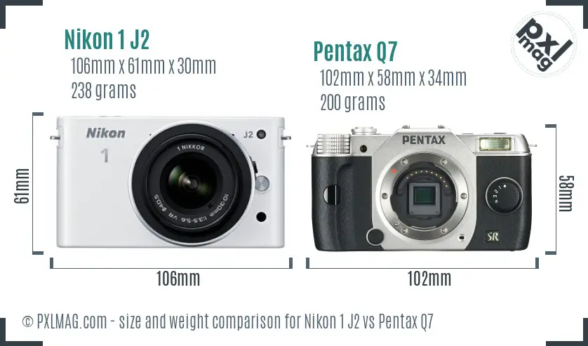 Nikon 1 J2 vs Pentax Q7 size comparison
