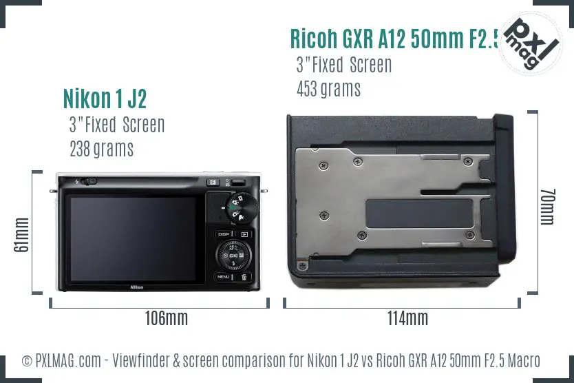 Nikon 1 J2 vs Ricoh GXR A12 50mm F2.5 Macro Screen and Viewfinder comparison