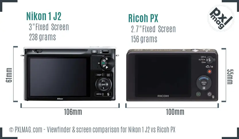 Nikon 1 J2 vs Ricoh PX Screen and Viewfinder comparison