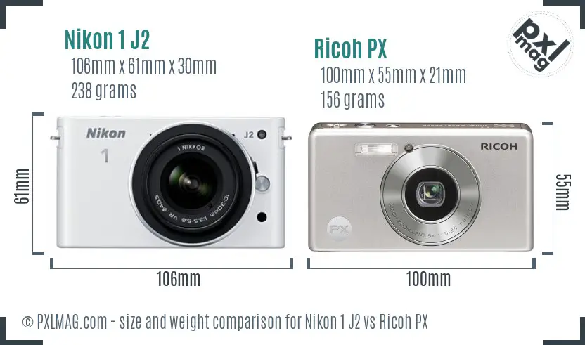 Nikon 1 J2 vs Ricoh PX size comparison