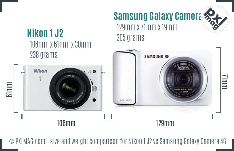 Nikon 1 J2 vs Samsung Galaxy Camera 4G size comparison