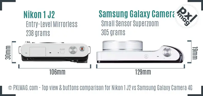 Nikon 1 J2 vs Samsung Galaxy Camera 4G top view buttons comparison