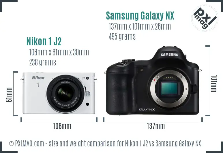 Nikon 1 J2 vs Samsung Galaxy NX size comparison