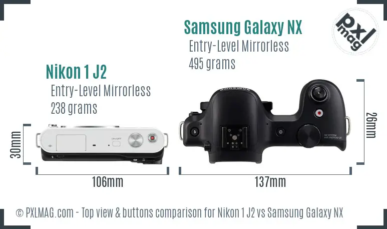 Nikon 1 J2 vs Samsung Galaxy NX top view buttons comparison