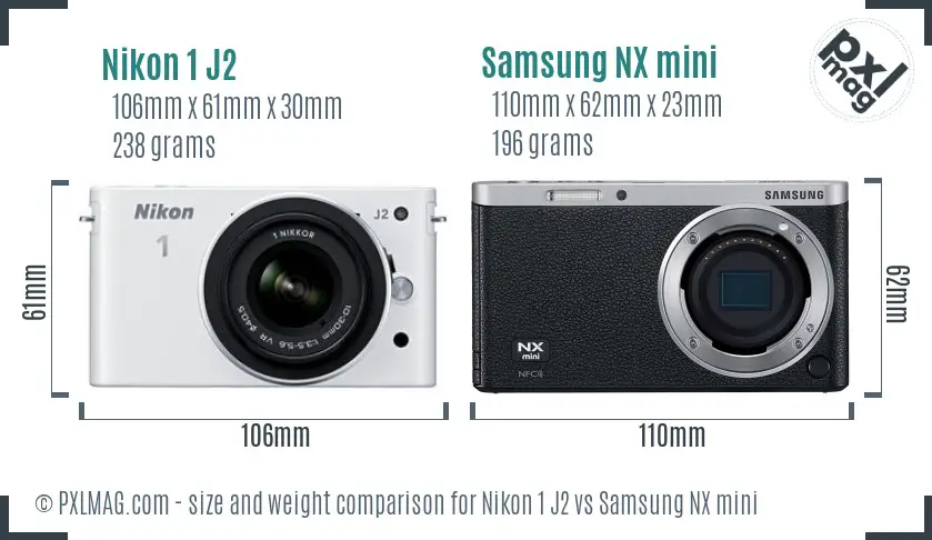 Nikon 1 J2 vs Samsung NX mini size comparison