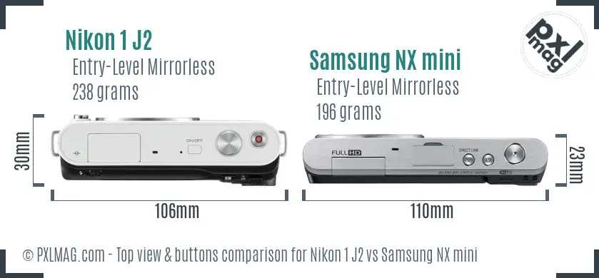 Nikon 1 J2 vs Samsung NX mini top view buttons comparison