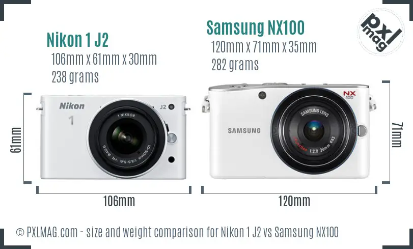 Nikon 1 J2 vs Samsung NX100 size comparison