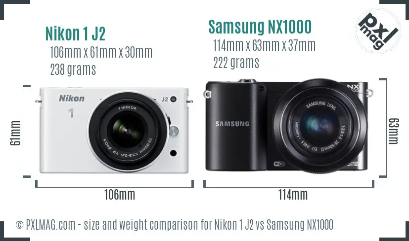 Nikon 1 J2 vs Samsung NX1000 size comparison