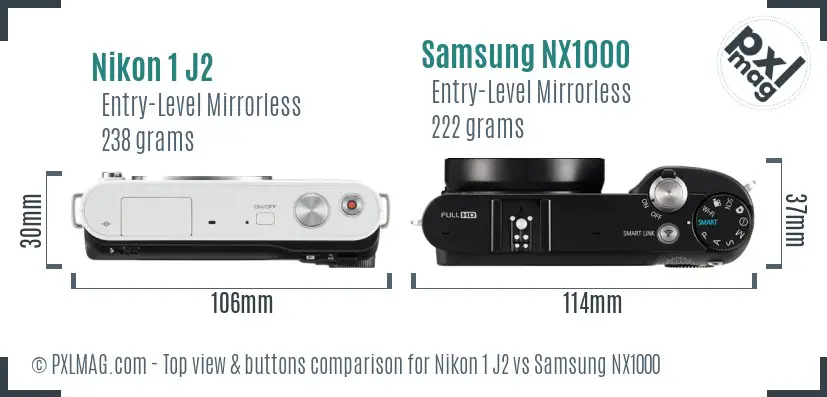 Nikon 1 J2 vs Samsung NX1000 top view buttons comparison