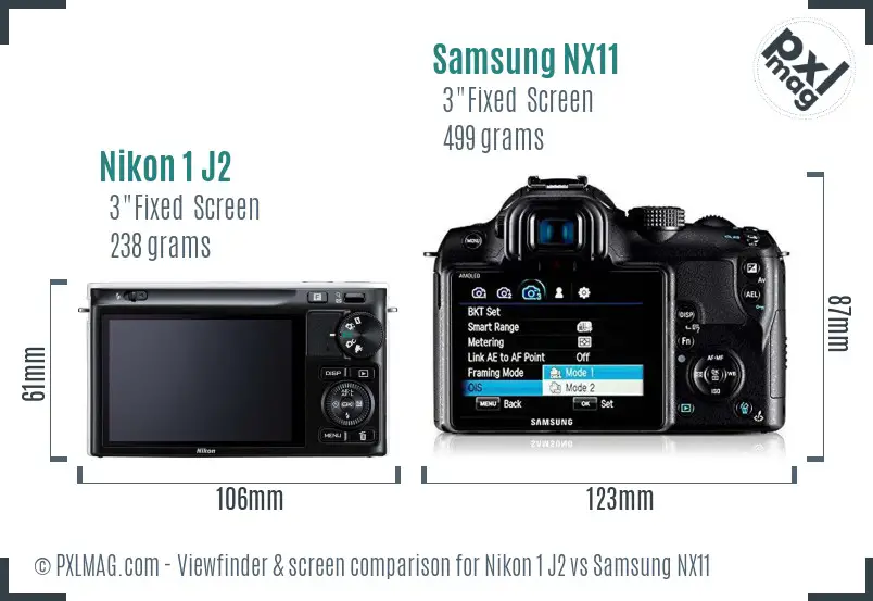 Nikon 1 J2 vs Samsung NX11 Screen and Viewfinder comparison