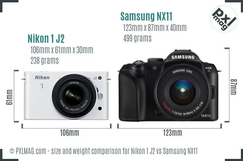 Nikon 1 J2 vs Samsung NX11 size comparison