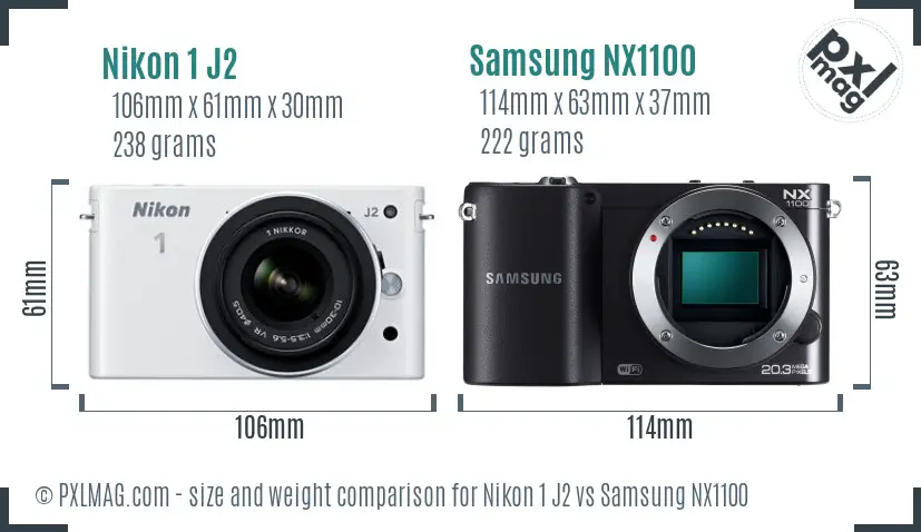 Nikon 1 J2 vs Samsung NX1100 size comparison