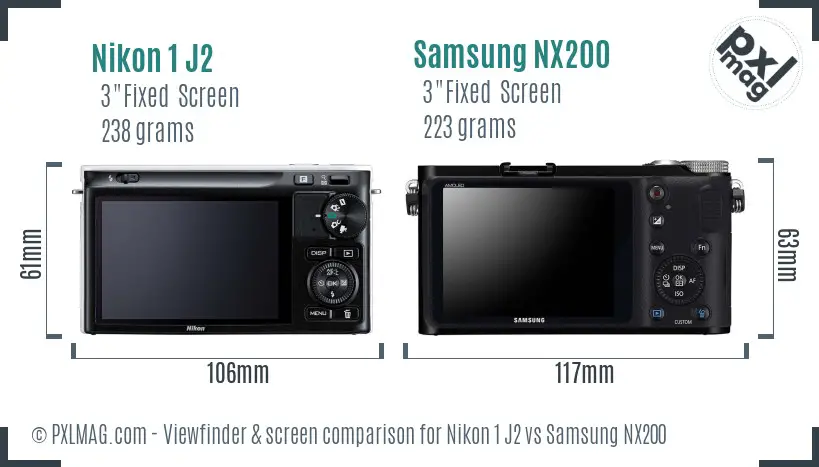 Nikon 1 J2 vs Samsung NX200 Screen and Viewfinder comparison