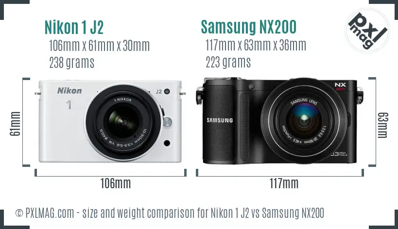 Nikon 1 J2 vs Samsung NX200 size comparison