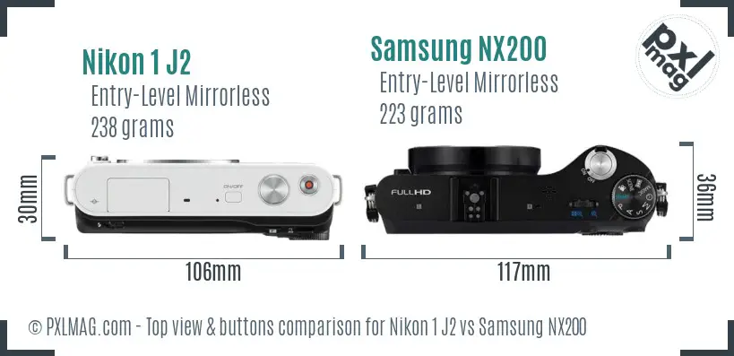 Nikon 1 J2 vs Samsung NX200 top view buttons comparison