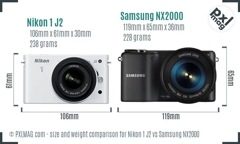 Nikon 1 J2 vs Samsung NX2000 size comparison