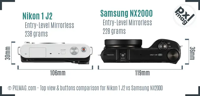 Nikon 1 J2 vs Samsung NX2000 top view buttons comparison