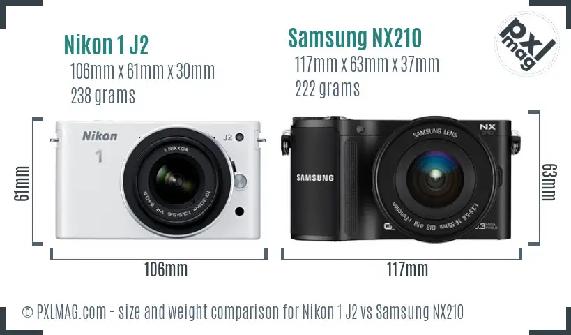 Nikon 1 J2 vs Samsung NX210 size comparison