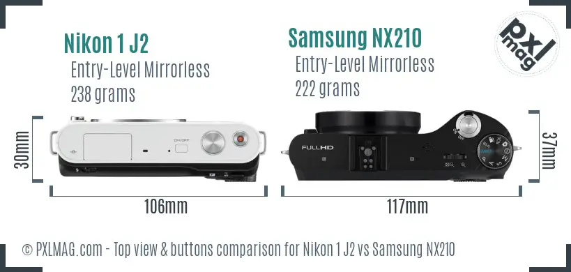 Nikon 1 J2 vs Samsung NX210 top view buttons comparison