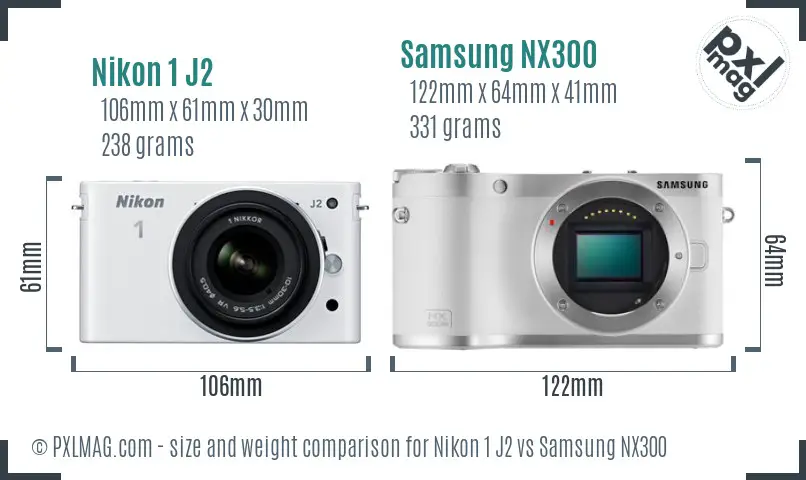 Nikon 1 J2 vs Samsung NX300 size comparison