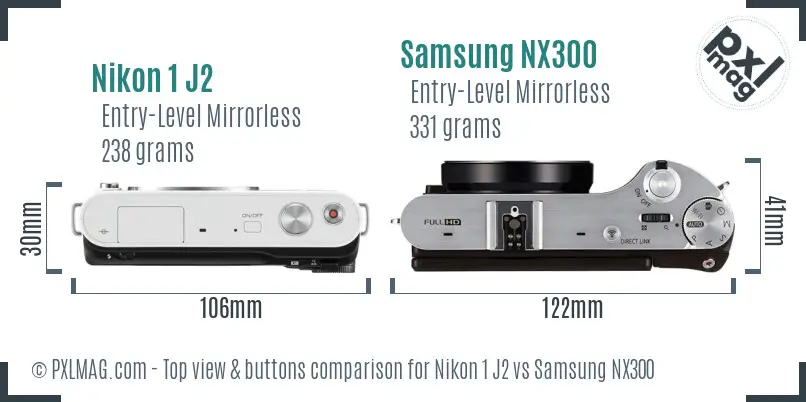 Nikon 1 J2 vs Samsung NX300 top view buttons comparison