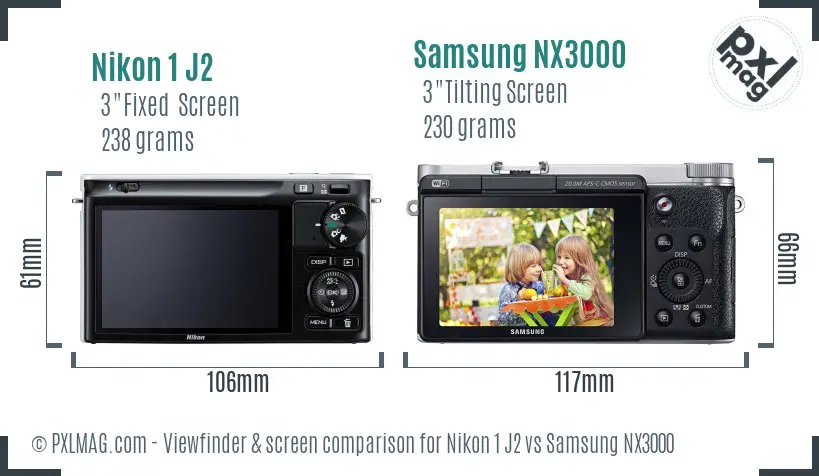 Nikon 1 J2 vs Samsung NX3000 Screen and Viewfinder comparison