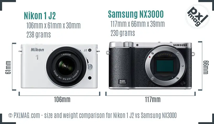 Nikon 1 J2 vs Samsung NX3000 size comparison