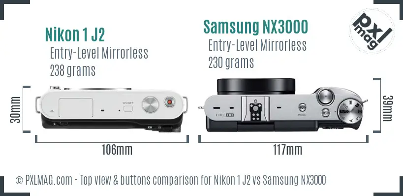 Nikon 1 J2 vs Samsung NX3000 top view buttons comparison