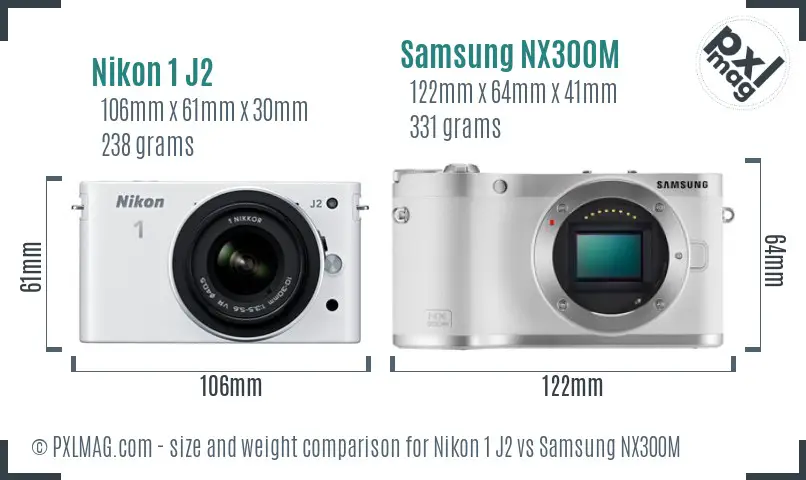 Nikon 1 J2 vs Samsung NX300M size comparison