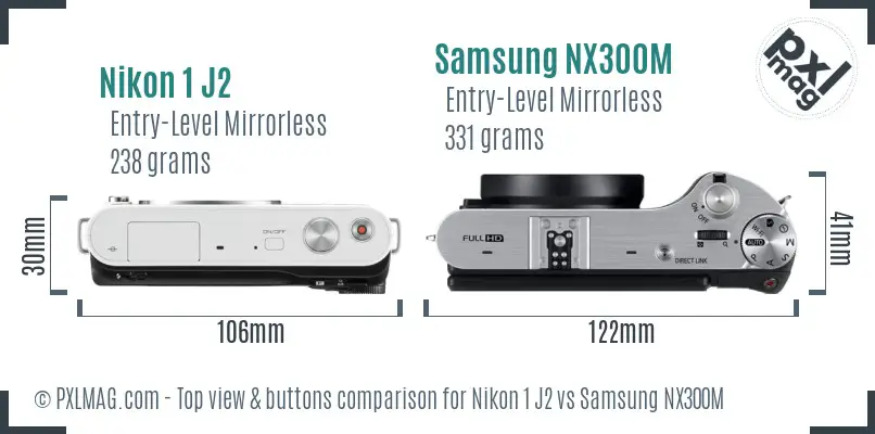 Nikon 1 J2 vs Samsung NX300M top view buttons comparison