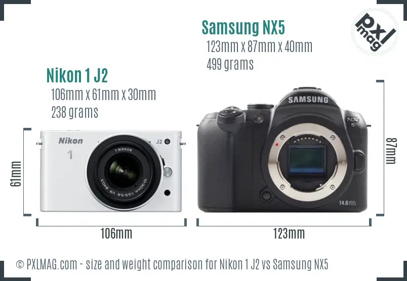 Nikon 1 J2 vs Samsung NX5 size comparison