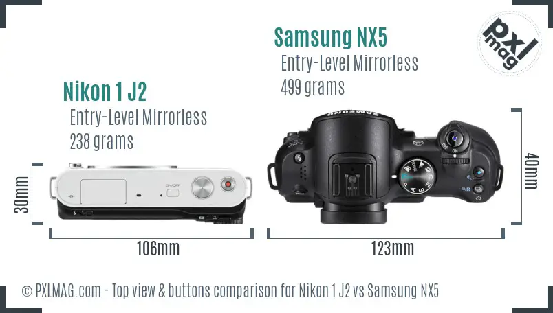 Nikon 1 J2 vs Samsung NX5 top view buttons comparison