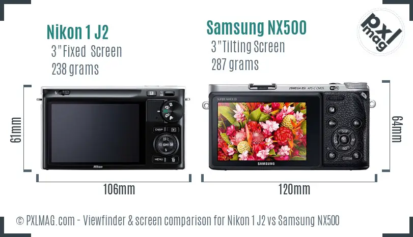 Nikon 1 J2 vs Samsung NX500 Screen and Viewfinder comparison