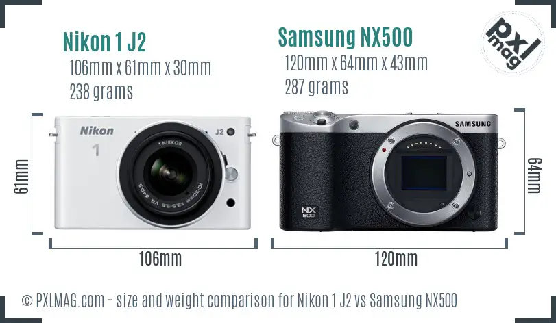 Nikon 1 J2 vs Samsung NX500 size comparison