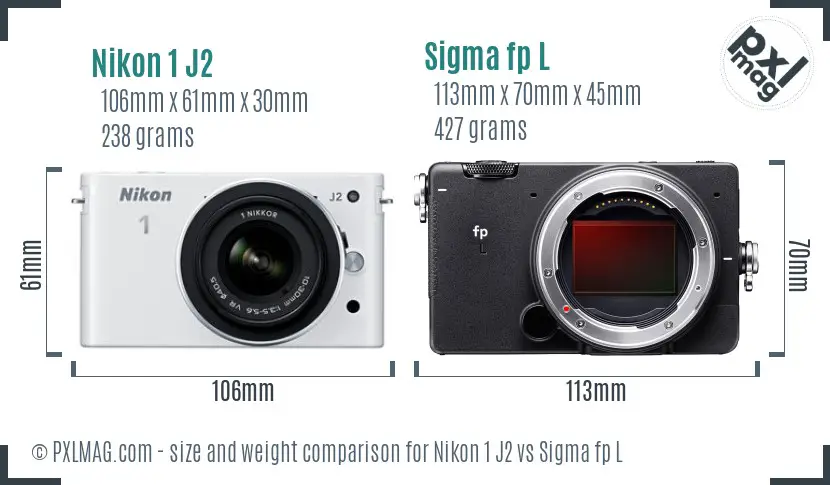 Nikon 1 J2 vs Sigma fp L size comparison