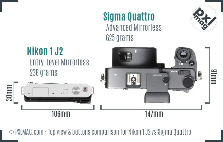 Nikon 1 J2 vs Sigma Quattro top view buttons comparison