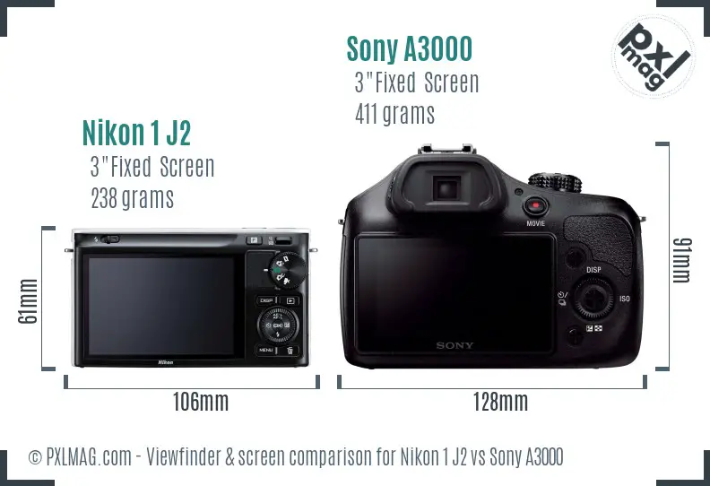Nikon 1 J2 vs Sony A3000 Screen and Viewfinder comparison