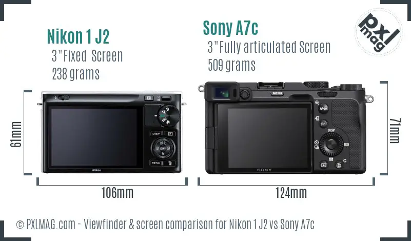 Nikon 1 J2 vs Sony A7c Screen and Viewfinder comparison