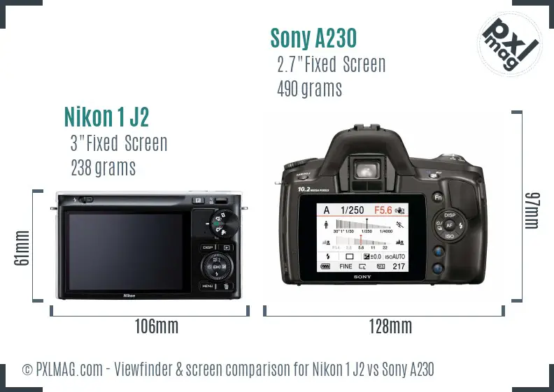 Nikon 1 J2 vs Sony A230 Screen and Viewfinder comparison